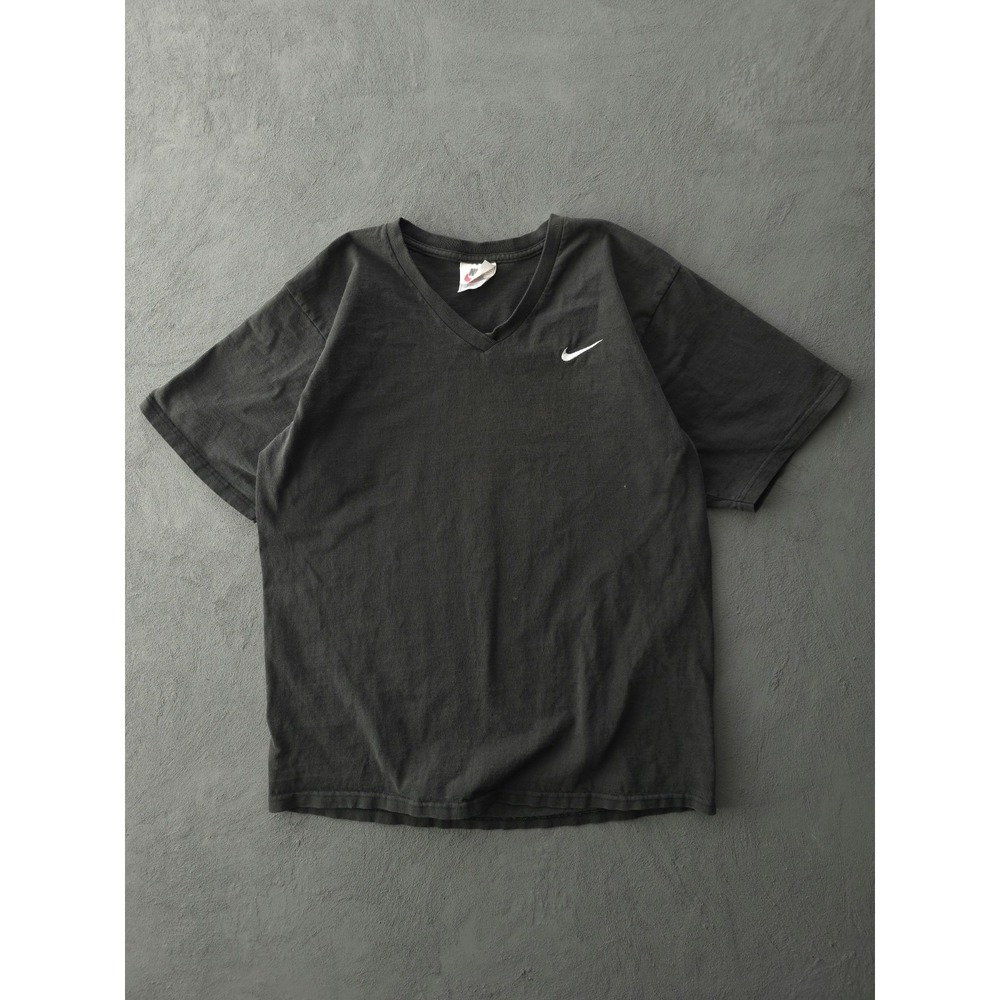 Vintage 1990s Nike Black V-neck Cotton T-shirt Made In USA M
